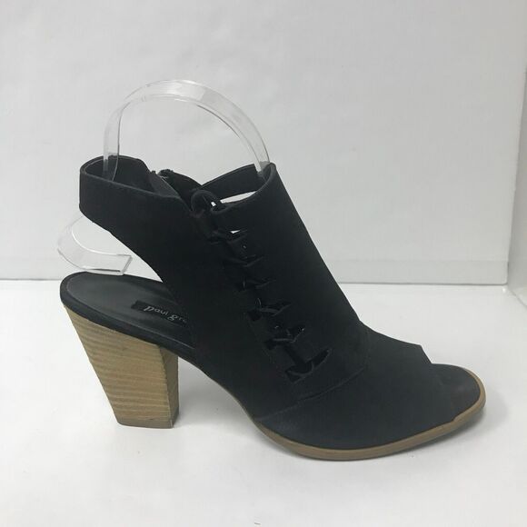 Paul Green Sandals Womens 5 Black Suede Open Toe Bootie Zip Heel Cut Out - Picture 7 of 11